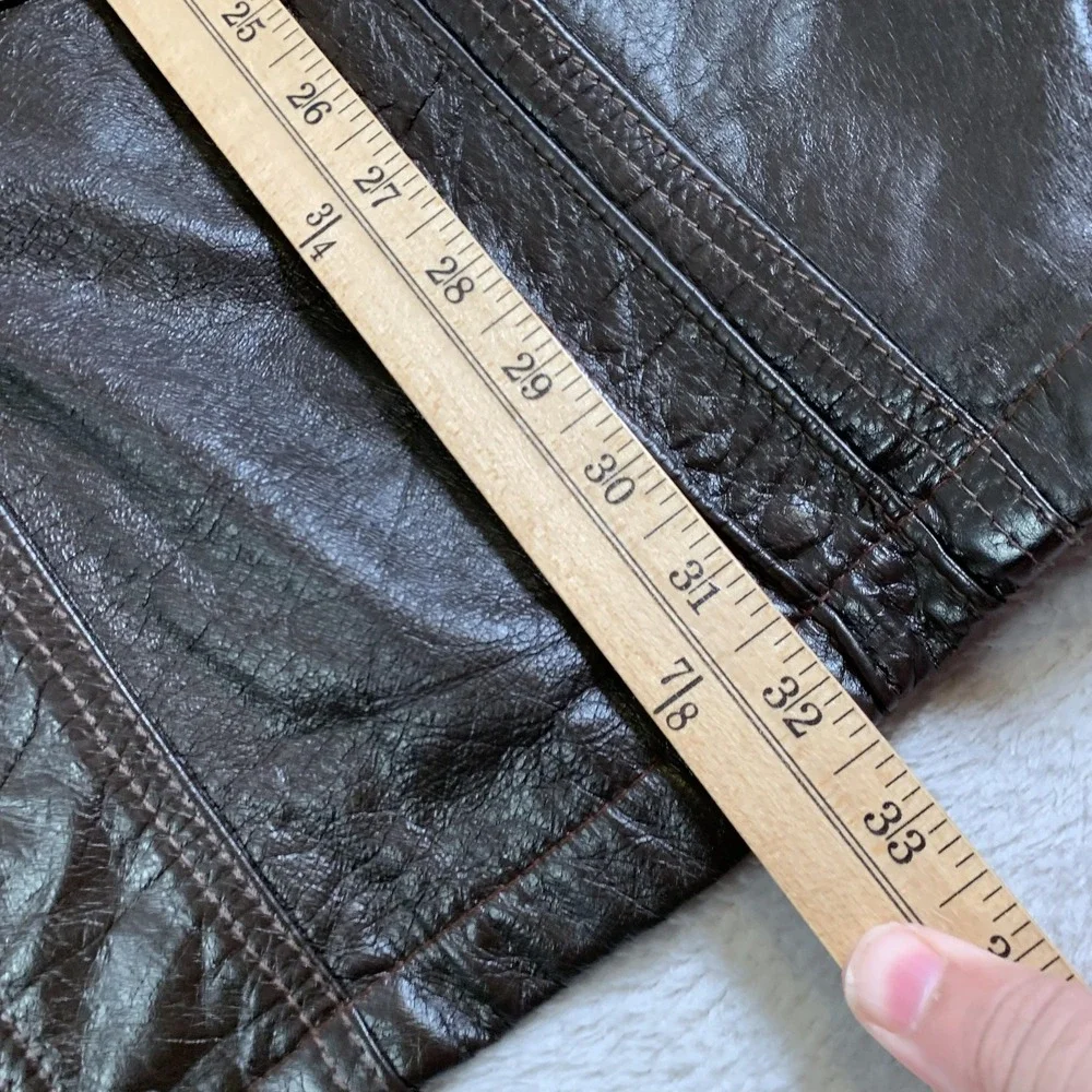 Vintage Montgomery Ward Jacket Mens 42‎ Brown Leather Car Coat Sherpa 70s 80s